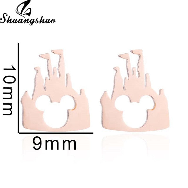 Shuangshuo Stainless Steel Mickey Earrings Mouse Stud Earrings Women Girls Kids Earing Mini Cartoon Animal Ear Studs pendientes