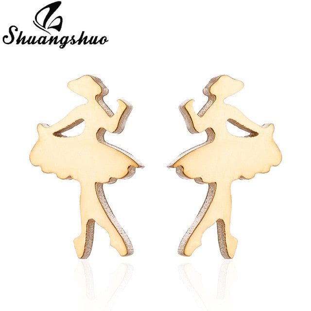 Shuangshuo Stainless Steel Mickey Earrings Mouse Stud Earrings Women Girls Kids Earing Mini Cartoon Animal Ear Studs pendientes