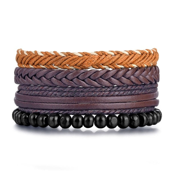 IFMIA Vintage Leather Bracelet Fashion Hand-knitted Multi-layer Leather Feather Leaf Bracelet and Fashion Men's Bracelet Gift