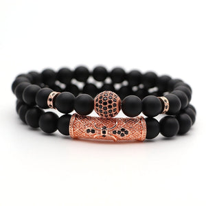 2Pcs/Set Natural Stone 4 Style Bead Man Bracelets Popular Pave CZ Small Crown and Ball Bracelet Classic Matte Black  Jewelry