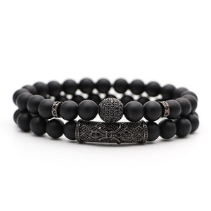 2Pcs/Set Natural Stone 4 Style Bead Man Bracelets Popular Pave CZ Small Crown and Ball Bracelet Classic Matte Black  Jewelry