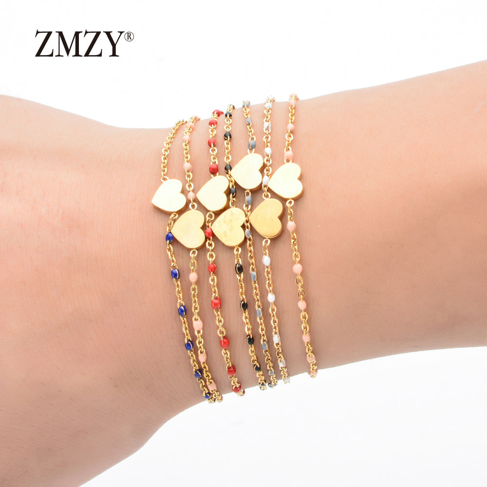 ZMZY Stainless Steel Anniversary Gift Charms Gold Heart Bracelet Matching Couples Bracelets Relationship Bijoux Gifts for Women