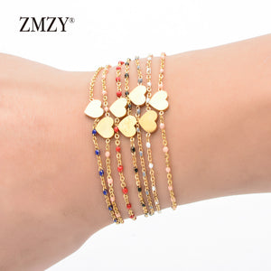 ZMZY Stainless Steel Anniversary Gift Charms Gold Heart Bracelet Matching Couples Bracelets Relationship Bijoux Gifts for Women