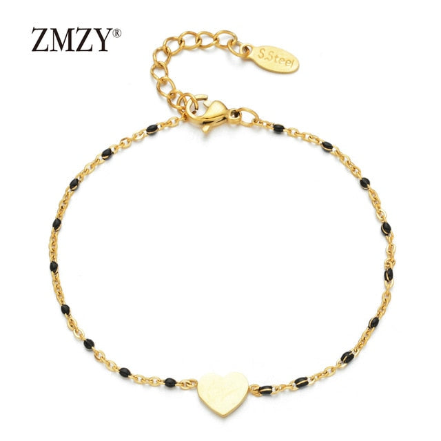 ZMZY Stainless Steel Anniversary Gift Charms Gold Heart Bracelet Matching Couples Bracelets Relationship Bijoux Gifts for Women