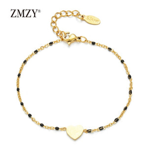 ZMZY Stainless Steel Anniversary Gift Charms Gold Heart Bracelet Matching Couples Bracelets Relationship Bijoux Gifts for Women