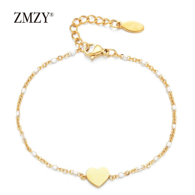 ZMZY Stainless Steel Anniversary Gift Charms Gold Heart Bracelet Matching Couples Bracelets Relationship Bijoux Gifts for Women