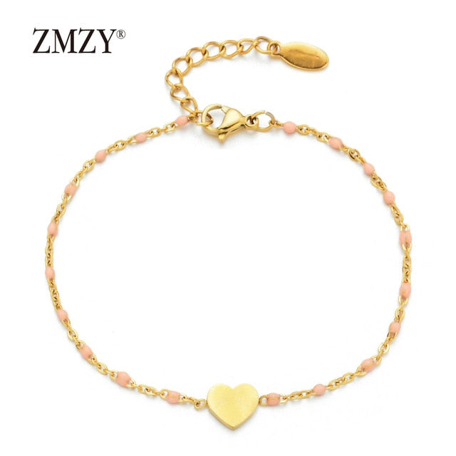 ZMZY Stainless Steel Anniversary Gift Charms Gold Heart Bracelet Matching Couples Bracelets Relationship Bijoux Gifts for Women