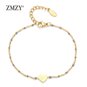 ZMZY Stainless Steel Anniversary Gift Charms Gold Heart Bracelet Matching Couples Bracelets Relationship Bijoux Gifts for Women