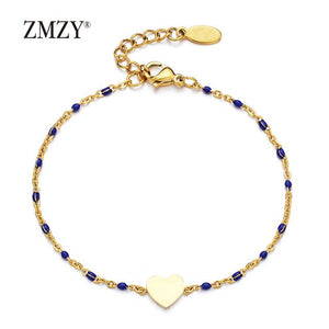 ZMZY Stainless Steel Anniversary Gift Charms Gold Heart Bracelet Matching Couples Bracelets Relationship Bijoux Gifts for Women