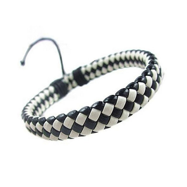 Sale Men Unisex PU Leather Adjustable Bracelet Bangle Cuff Rope Black Surfer Wrap