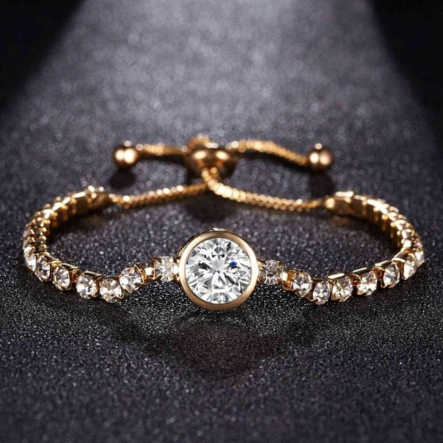 RINHOO New Round Tennis Bracelet For Women Rose Gold Silver Color Cubic Zirconia Charm Bracelets & Bangles Femme Wedding Jewelry