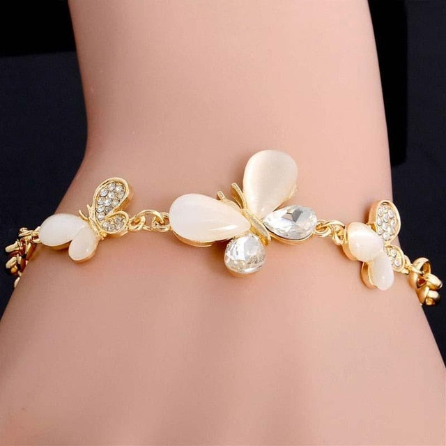 MISANANRYNE  Womens Jewelry Gold Color Cute Austrian Crystal Amazing Cat's Eye Stone Fashion Bracelets