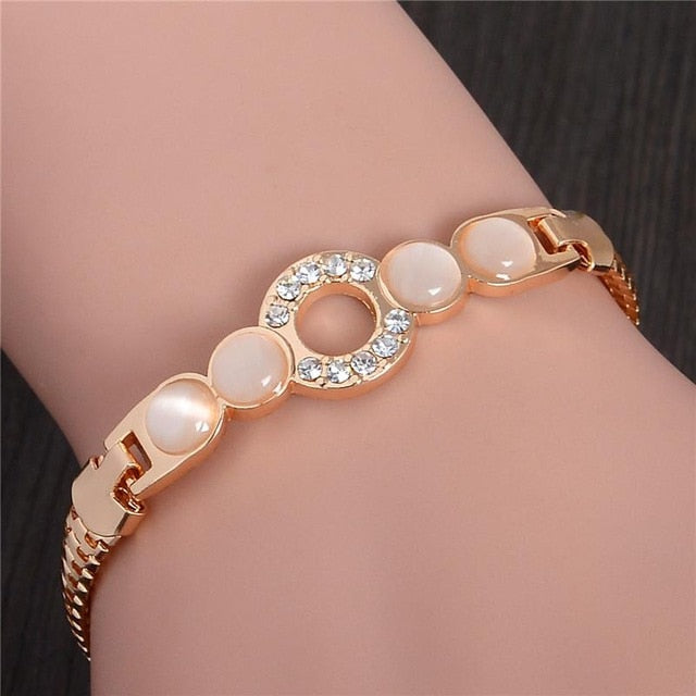 MISANANRYNE  Womens Jewelry Gold Color Cute Austrian Crystal Amazing Cat's Eye Stone Fashion Bracelets