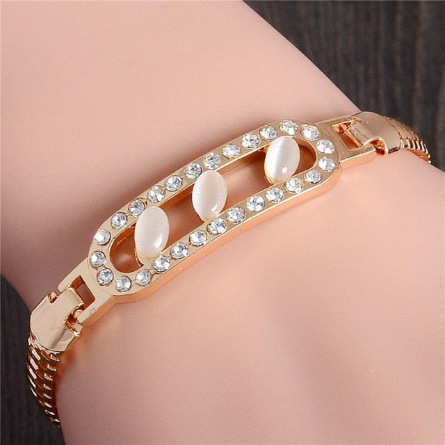 MISANANRYNE  Womens Jewelry Gold Color Cute Austrian Crystal Amazing Cat's Eye Stone Fashion Bracelets