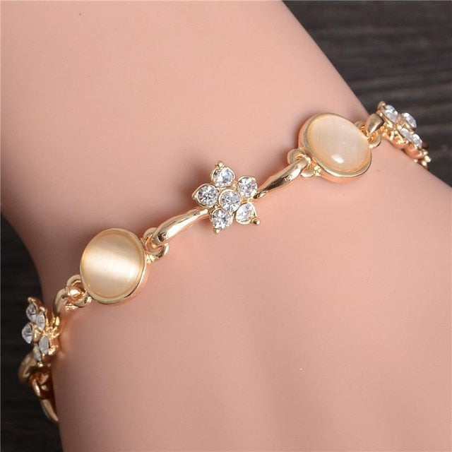 MISANANRYNE  Womens Jewelry Gold Color Cute Austrian Crystal Amazing Cat's Eye Stone Fashion Bracelets