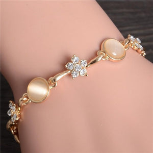 MISANANRYNE  Womens Jewelry Gold Color Cute Austrian Crystal Amazing Cat's Eye Stone Fashion Bracelets