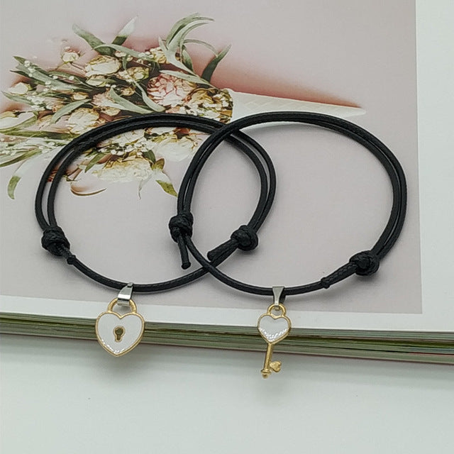 New Fashion Couple Bracelet Stitching Heart Bracelets Women Cute Cat Pendant Romantic Valentine's Day present for Lovers