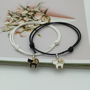 New Fashion Couple Bracelet Stitching Heart Bracelets Women Cute Cat Pendant Romantic Valentine's Day present for Lovers