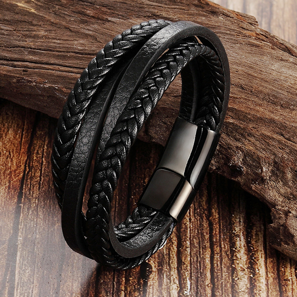 Trendy Genuine Leather Bracelets Men Stainless Steel Multilayer Braided Rope Bracelets for Male Female Bracelets Jewelry