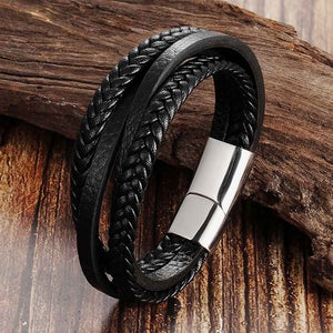 Trendy Genuine Leather Bracelets Men Stainless Steel Multilayer Braided Rope Bracelets for Male Female Bracelets Jewelry