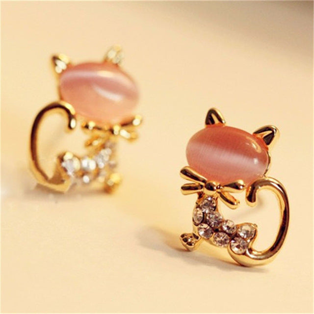 Hot Sell Fashion Earrings crystal jewelry Lovely Rhinestone Cat Earrings Cute Cat Stud Earrings For Women Girls Gift