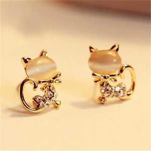 Hot Sell Fashion Earrings crystal jewelry Lovely Rhinestone Cat Earrings Cute Cat Stud Earrings For Women Girls Gift