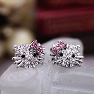 Hot Sell Fashion Earrings crystal jewelry Lovely Rhinestone Cat Earrings Cute Cat Stud Earrings For Women Girls Gift