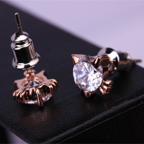 Hot Sell Fashion Earrings crystal jewelry Lovely Rhinestone Cat Earrings Cute Cat Stud Earrings For Women Girls Gift