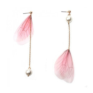 Korean Retro Asymmetric Butterfly Imitation Pearl Earrings Fashion Round Flower Brincos Long Statement Wings Earrings Jewelry