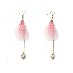 Korean Retro Asymmetric Butterfly Imitation Pearl Earrings Fashion Round Flower Brincos Long Statement Wings Earrings Jewelry