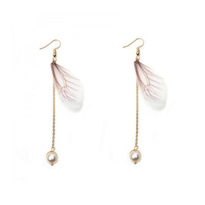 Korean Retro Asymmetric Butterfly Imitation Pearl Earrings Fashion Round Flower Brincos Long Statement Wings Earrings Jewelry