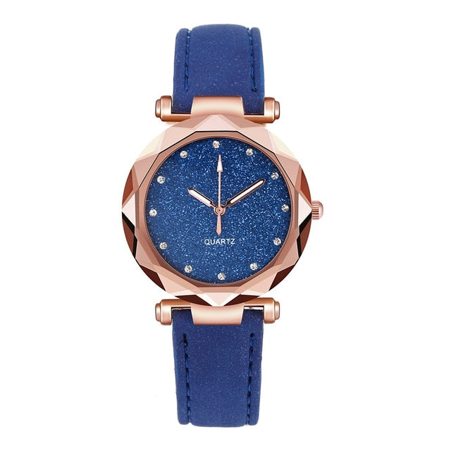 Ladies Watch Luxury Brand Women Watch Rhinestone Starry Sky Watches Leather Quartz Wristwatch Female Clock Reloj Mujer Kol Saati