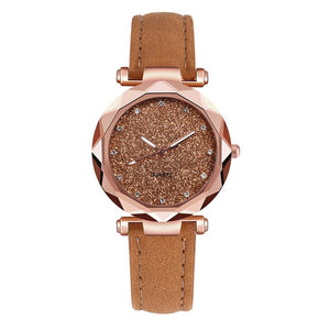 Ladies Watch Luxury Brand Women Watch Rhinestone Starry Sky Watches Leather Quartz Wristwatch Female Clock Reloj Mujer Kol Saati