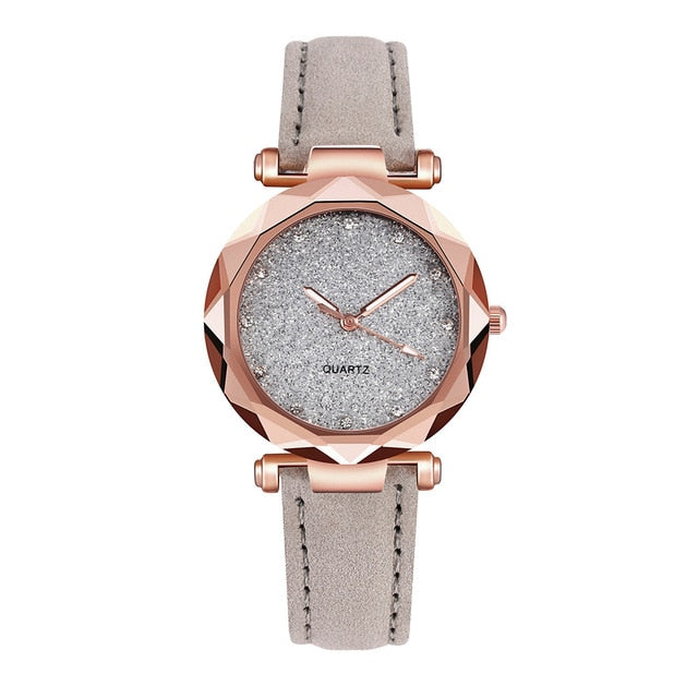 Ladies Watch Luxury Brand Women Watch Rhinestone Starry Sky Watches Leather Quartz Wristwatch Female Clock Reloj Mujer Kol Saati