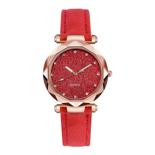 Ladies Watch Luxury Brand Women Watch Rhinestone Starry Sky Watches Leather Quartz Wristwatch Female Clock Reloj Mujer Kol Saati