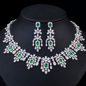 CWWZircons Luxury Green Cubic Zirconia Women Wedding Party Bride Necklace Earrings Jewelry Sets Bridal Dress Accessories T353