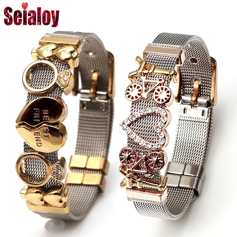 SEIALOY Colorful Stainless Steel Mesh Watch Belt Bracelets For Women Men Couple Original Charm Watch Chain Bracelet Bangles Gift