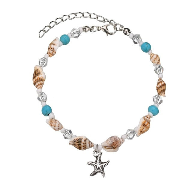 Bohemian Style Shell Bracelet Set Bangle Starfish Beach Colorful In Adjustable Fashion Rope Chain Bracelet For Women Pulseras