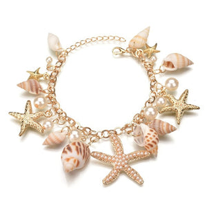 Bohemian Style Shell Bracelet Set Bangle Starfish Beach Colorful In Adjustable Fashion Rope Chain Bracelet For Women Pulseras