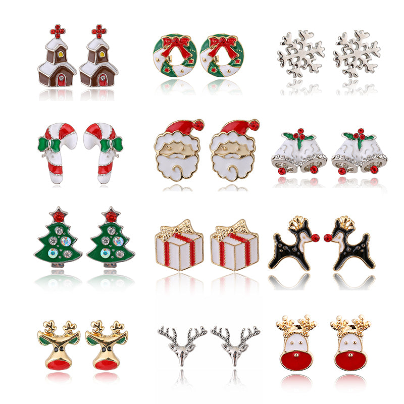 YAOLOGE Cute Enamel Decorative Earring Earrings Tree reindeer bells candy For Women Christmas Fashion party Jewelry Gift 2019