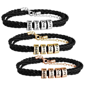 MYLONGINGCHARM Personalized  Titanium Steel Braided Rope Bracelet,Custom Name Men Bracelet, Steel Gold Rosegold Beads colors