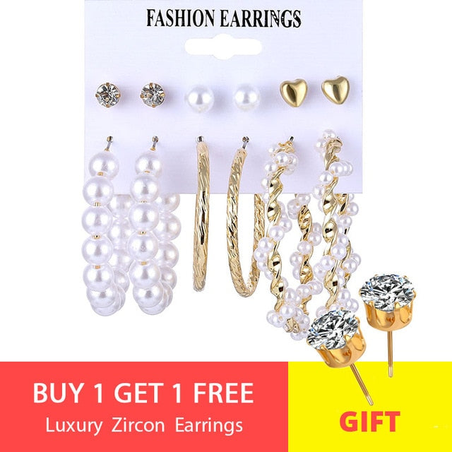 VKME fashion earring pearl earrings set ladies bohemian tassel leopard earrings 6pair / suit ladies Brincos accessories gift