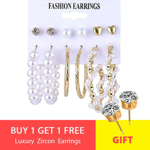 VKME fashion earring pearl earrings set ladies bohemian tassel leopard earrings 6pair / suit ladies Brincos accessories gift