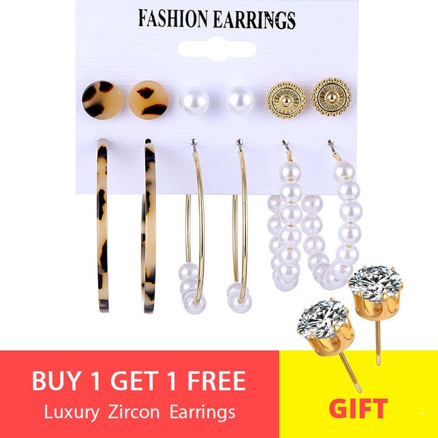 VKME fashion earring pearl earrings set ladies bohemian tassel leopard earrings 6pair / suit ladies Brincos accessories gift