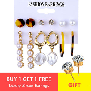 VKME fashion earring pearl earrings set ladies bohemian tassel leopard earrings 6pair / suit ladies Brincos accessories gift