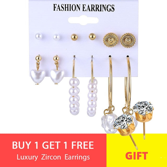 VKME fashion earring pearl earrings set ladies bohemian tassel leopard earrings 6pair / suit ladies Brincos accessories gift