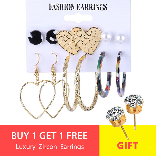 VKME fashion earring pearl earrings set ladies bohemian tassel leopard earrings 6pair / suit ladies Brincos accessories gift