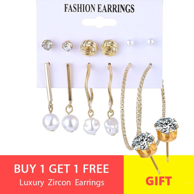 VKME fashion earring pearl earrings set ladies bohemian tassel leopard earrings 6pair / suit ladies Brincos accessories gift