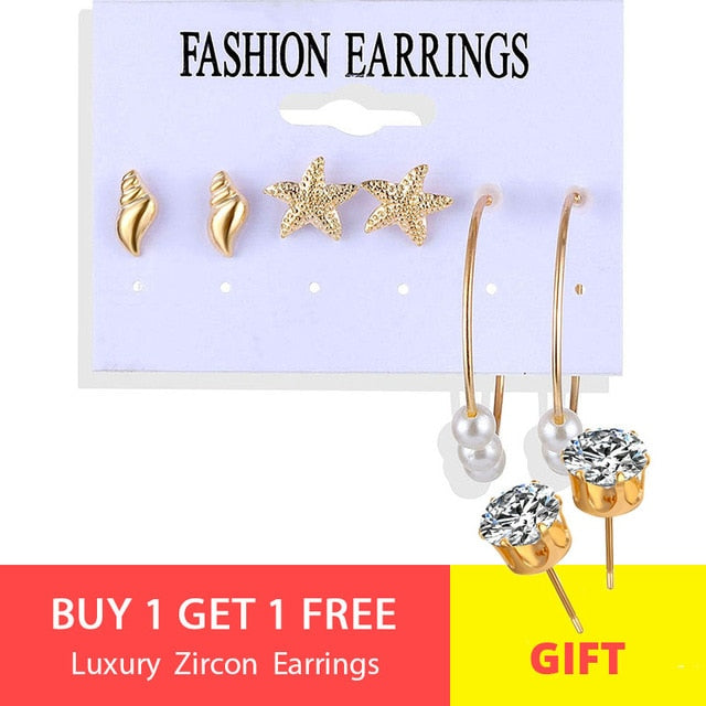 VKME fashion earring pearl earrings set ladies bohemian tassel leopard earrings 6pair / suit ladies Brincos accessories gift