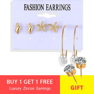 VKME fashion earring pearl earrings set ladies bohemian tassel leopard earrings 6pair / suit ladies Brincos accessories gift